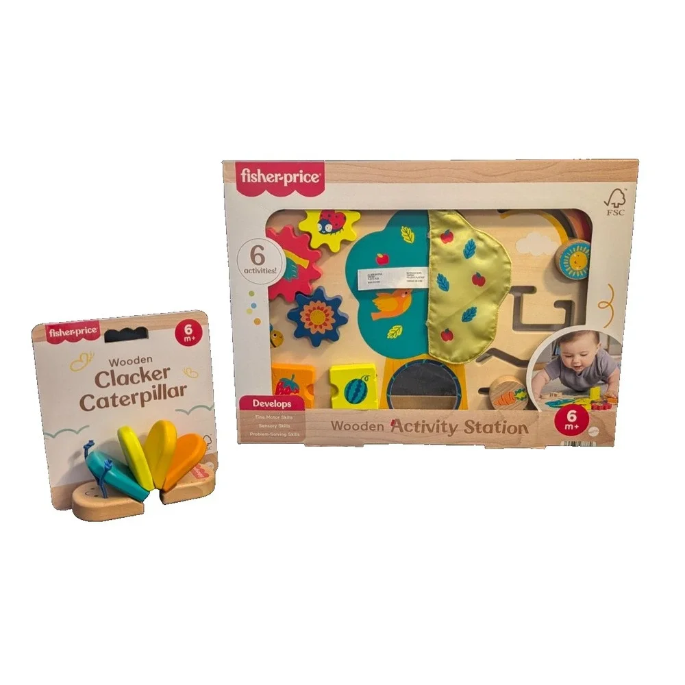 2 Fisher Price Wooden toys Activity Baby Board Toy For Developmental Play Statio